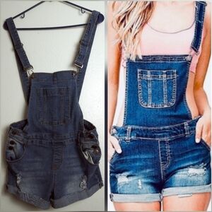 Bamboo Denim Overall Short Junior Size L Junior's Stretch Medium Wash